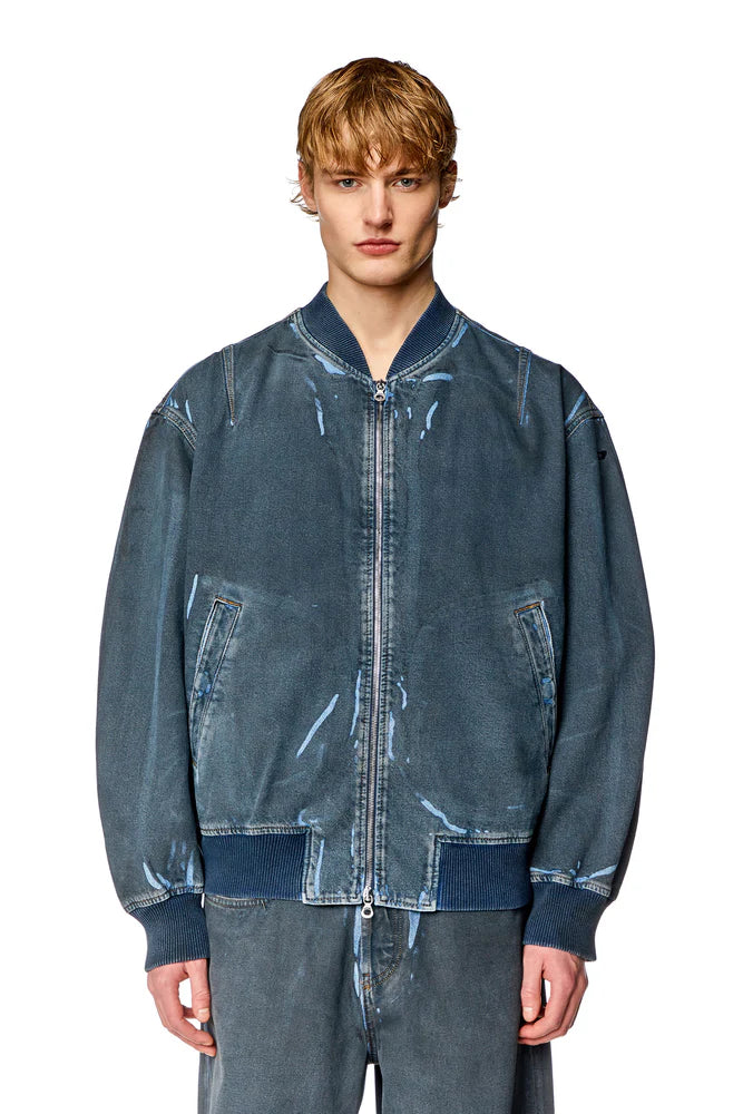 Bomber jacket in used-effect coated denim