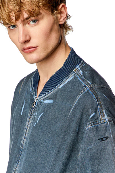 Bomber jacket in used-effect coated denim