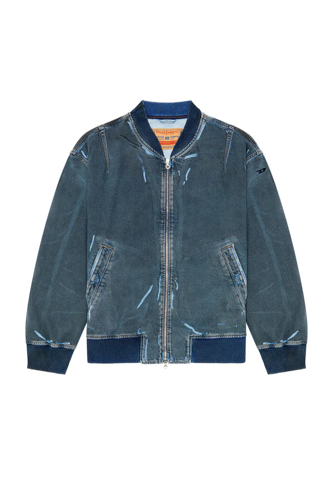 Bomber jacket in used-effect coated denim