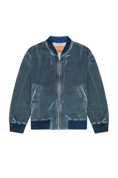 Bomber jacket in used-effect coated denim